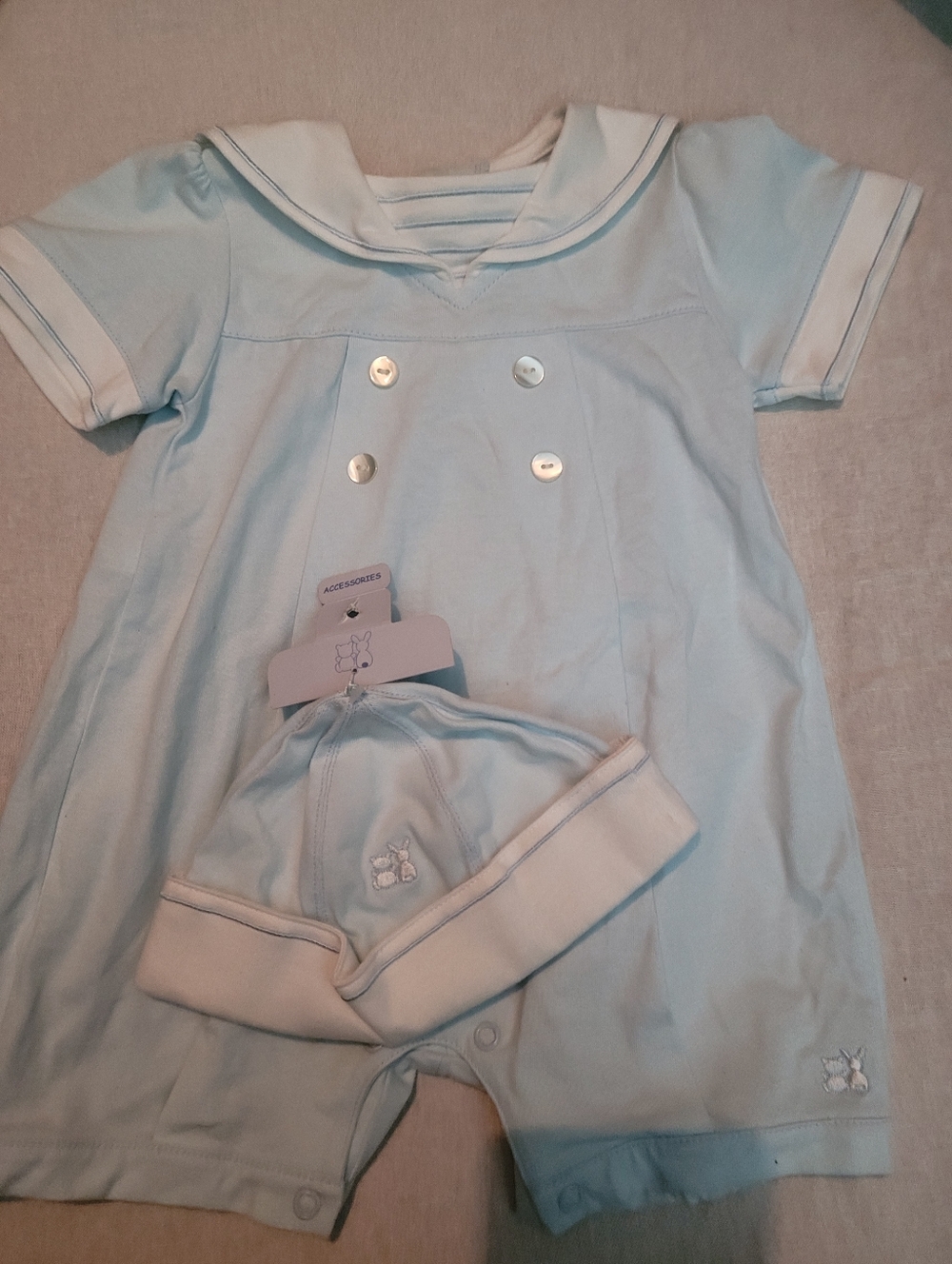 NWOT Emile Et Rose 3m Blue Boys Romper Set